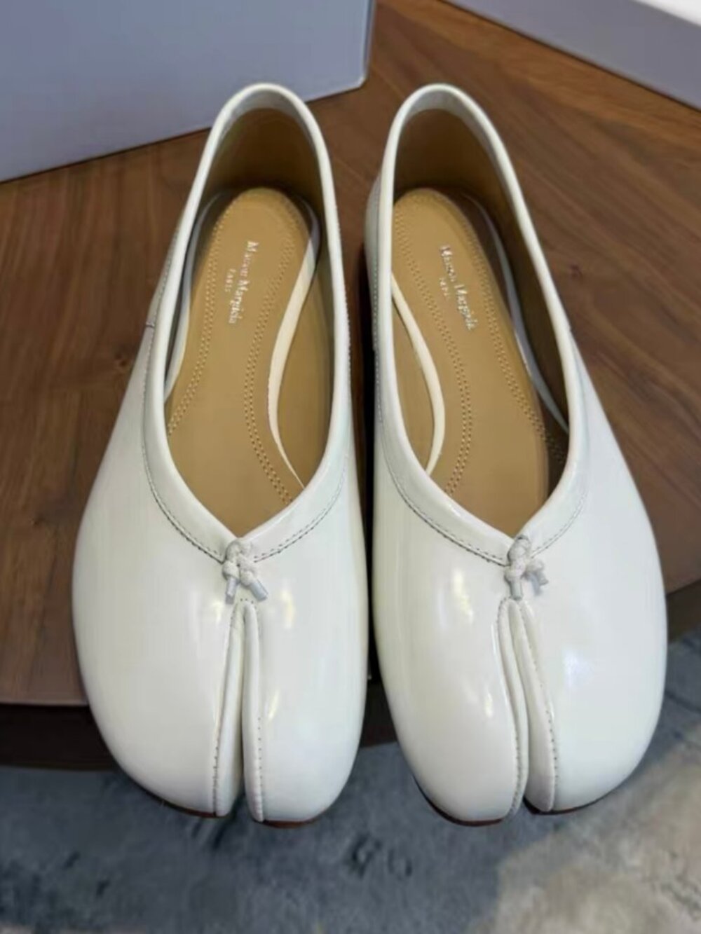 Maison Martin Margiela White Patent Leather Tabi Split Toe Ballet Flats
